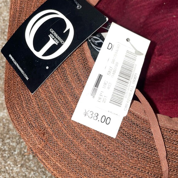 GioVannio Hat new sun fedora straw Maroon & Brown leather band Beach main image 7
